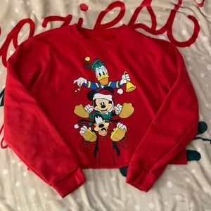 Disney Mickey & Friends Donald & Goofy Red Crop Sweater